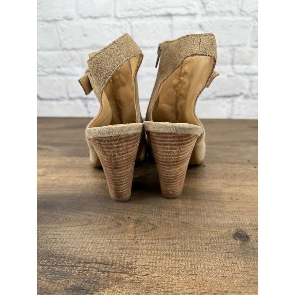 Sole‎ Society Perforated Suede Ankle Booties Block Heel Side Zip Tan Women's 9B
